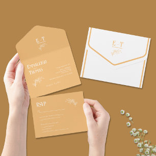 Amber Dawn Sunset Simple Modern Wedding All In One Invitation