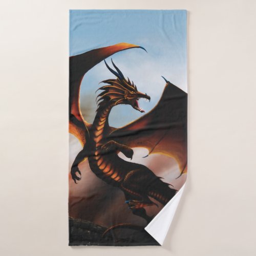 Amber Dragon Fantasy Bath Towel