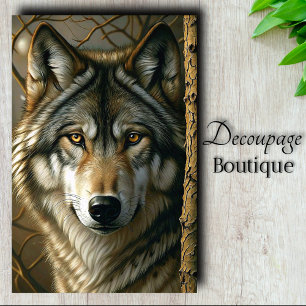 Amber Eyed Gray Wolf Decoupage Tissue Paper