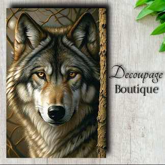 Amber Eyed Gray Wolf Decoupage Tissue Paper