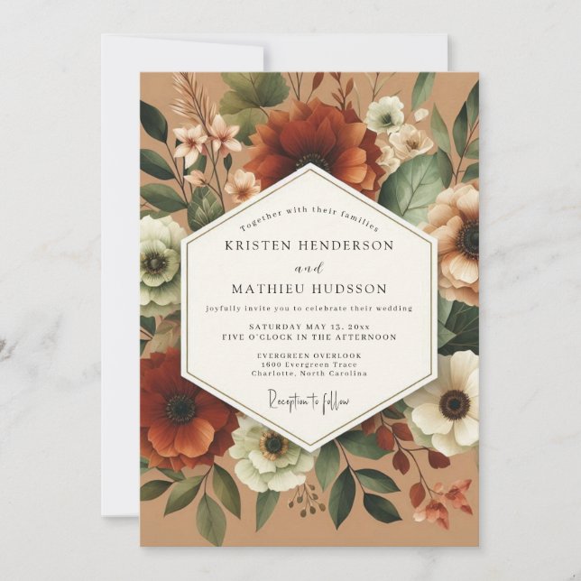 Amber Floral Autumn Romance Wedding Invitation (Front)