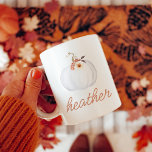 AMBER Floral White Pumpkin Custom Name Fall Coffee Mug<br><div class="desc">This ceramic mug features a cute white watercolor pumpkin with festive orange florals and a fun handwritten script font with a custom name option. This coffee cup is the perfect addition to your Halloween or fall home kitchen decor.</div>