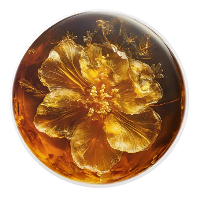 Amber Flower Nature Pattern Ceramic Knob (Front)