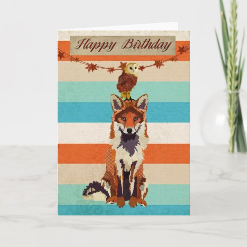 Amber Fox  Owl Birthday Card