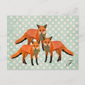 Amber Foxes Monogram Postcard by Greyszoo at Zazzle