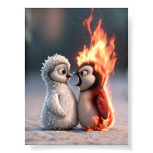 Amber & Frosty Fire and Ice Penguin Poster