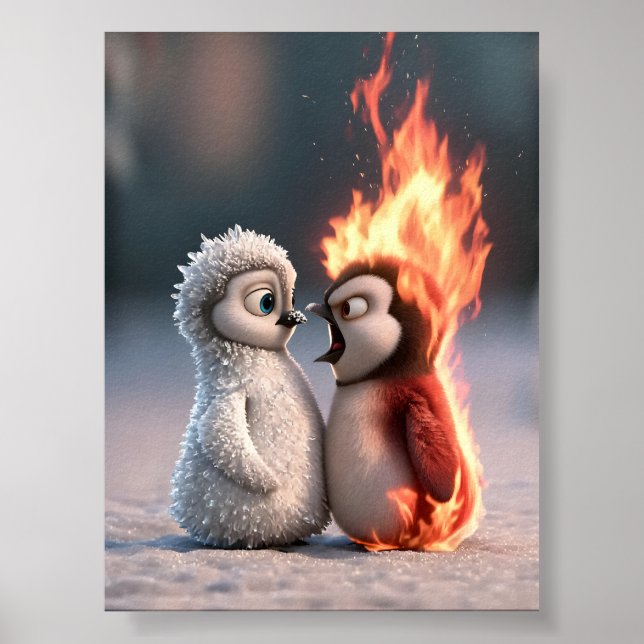 Amber & Frosty Fire and Ice Penguin Poster (Front)
