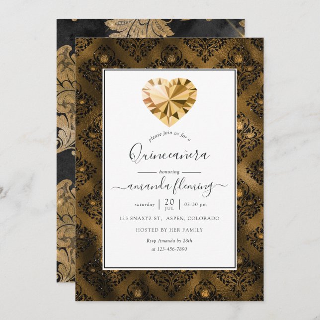 Amber Gemstone Quinceañera Invitation (Front/Back)