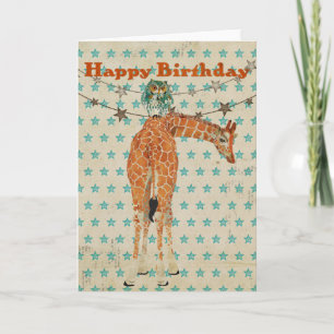 Amber Giraffe & Teal Owl Birthday Card