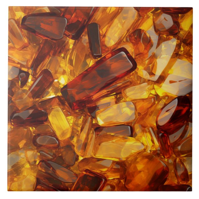 Amber Glass Crystals, Yellow and Orange Ceramic Tile (Front)