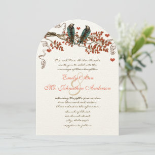 Amber Glow Fall Leaf Love Bird Wedding  Invitation