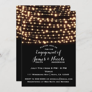 Amber Glow String Lights Rustic Engagement Party Invitation