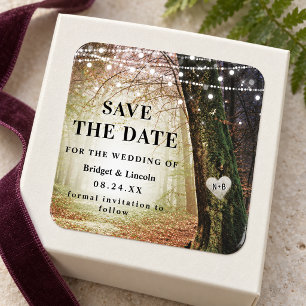 Amber Gold Evermore Enchanted Forest Save The Date Square Sticker