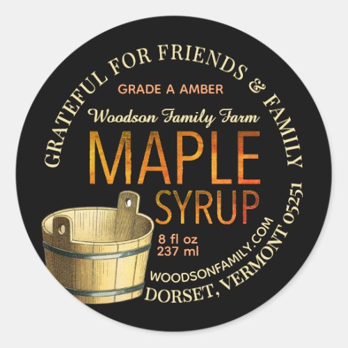 Amber Gradient Maple Syrup Label with Sap Bucket