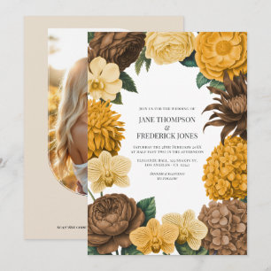 Amber Honey, Desert Clay & Marigold Bloom Wedding Invitation