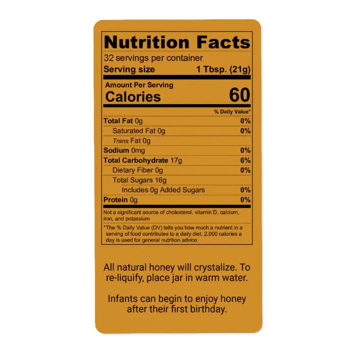 Amber Honey Nutrition Facts Information, How Many Calories In 1 Tablespoon Of Honey