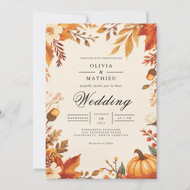 Amber Leaf Autumn Arch Wedding Invitation (Front)