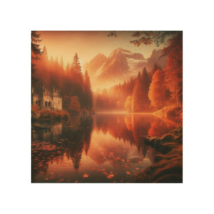 Amber Leaves Drift Through Mountain Silence Wood Wall Art