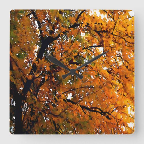 Amber Leaves of Fall Square Wall Clock