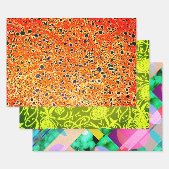 Amber marbled paper, green Paisley Pearl, Chiron Wrapping Paper Sheets (Set)