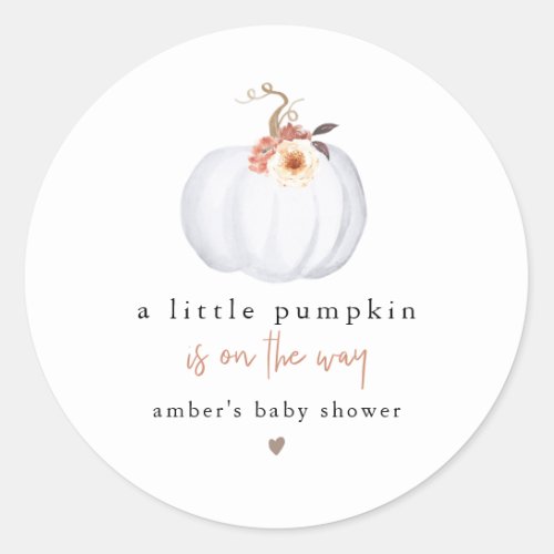 AMBER Modern Rustic Little Pumpkin Baby Shower Classic Round Sticker