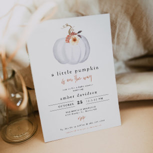 AMBER Modern Rustic Little Pumpkin Baby Shower Invitation