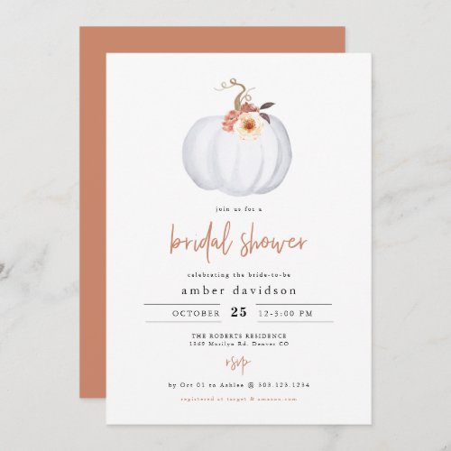 AMBER Modern Rustic White Pumpkin Bridal Shower Invitation