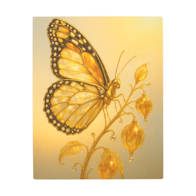Amber Monarch Butterfly Luxury Metal Wall Art (Front)