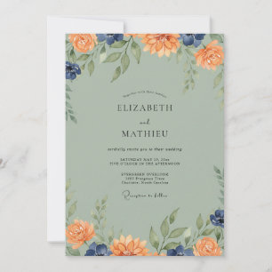 Amber Moss Dahlia Wedding Invitation