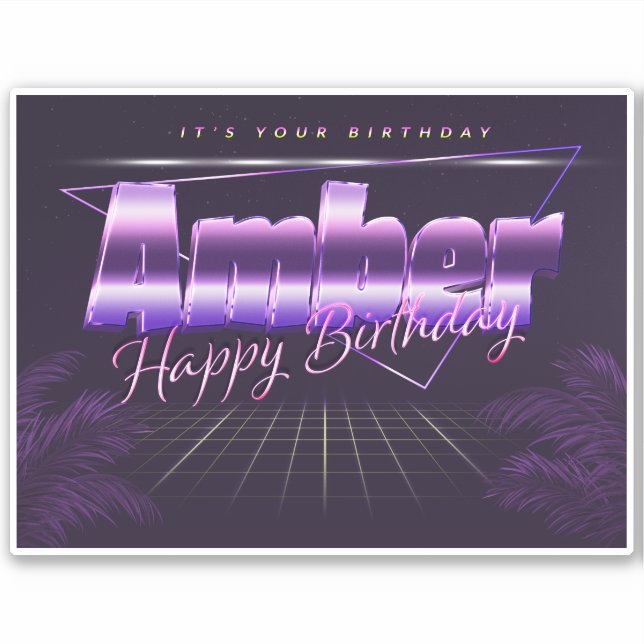 Amber Name First name lila retro Sticker Birthday (Front)