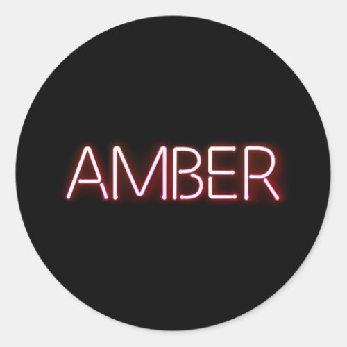 Amber name in glowing neon lights novelty classic round sticker