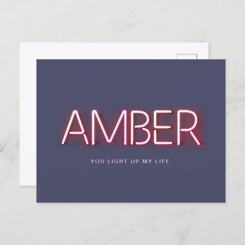 Amber name in glowing neon lights novelty postcard