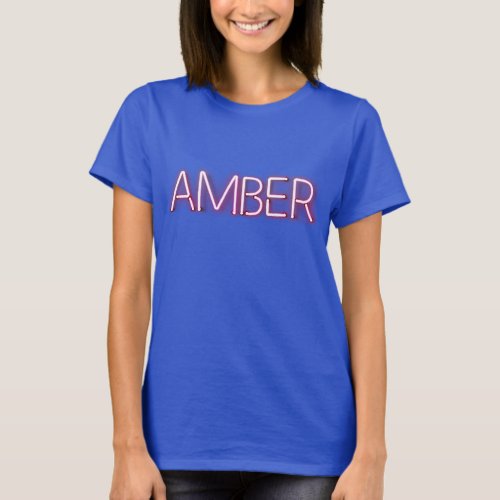 Amber name in glowing neon lights novelty T_Shirt