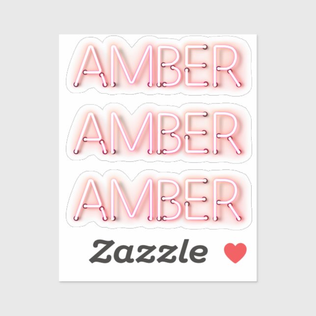Amber name in glowing neon lights novelty x3 sticker (Sheet)