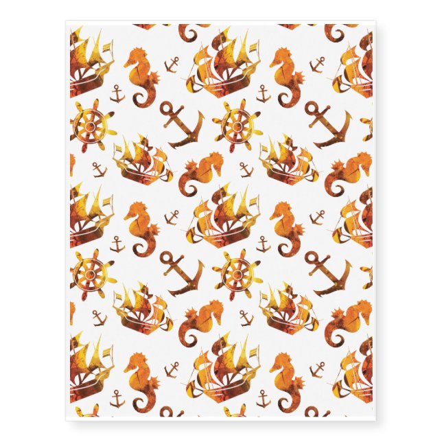 Amber nautical pattern custom background color temporary tattoos (Front)