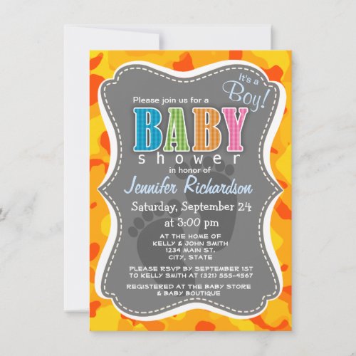 Amber Orange Camo; Camouflage Personalized Invitations