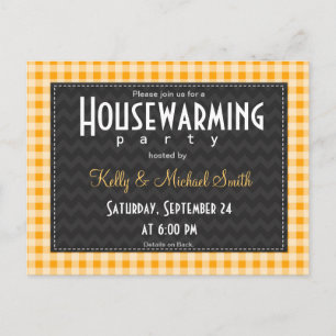 Amber Orange Gingham Housewarming Party Invitation Postcard