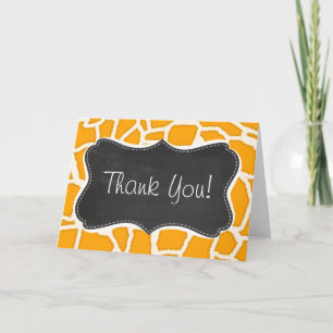 Amber Orange Giraffe Animal Print; Chalkboard Letterpress Thank You Card