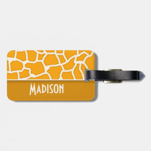 Amber Orange Giraffe Print; Personalized Luggage Tag