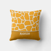Amber Orange Giraffe Print; Personalized Throw Pillow (Back)