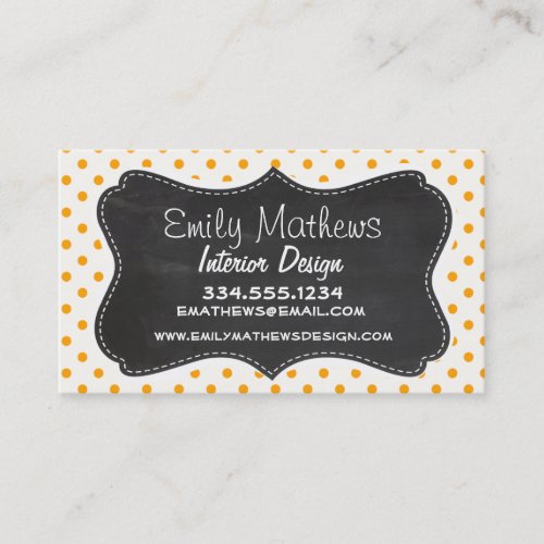 Amber Orange Polka Dots; Chalkboard look Business Cards