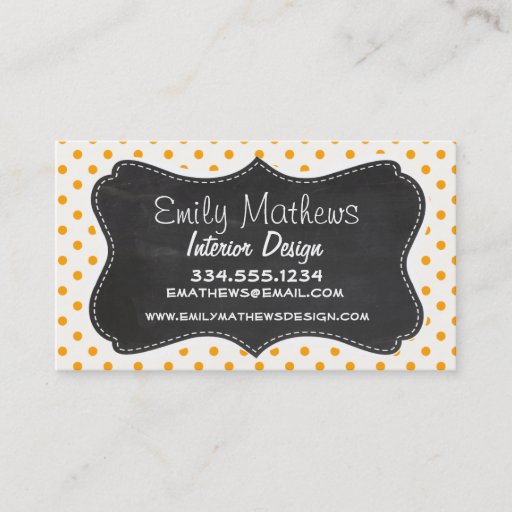 Customizable Amber Orange Polka Dots; Chalkboard look Business Cards