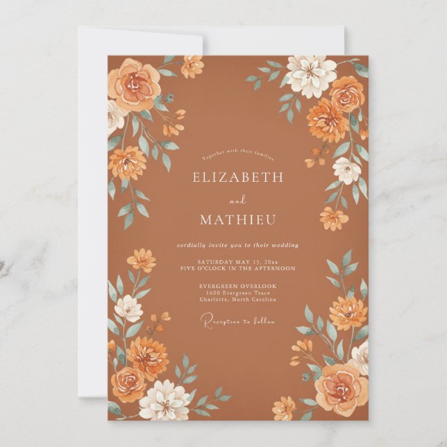 Amber Painterly Blossom Wedding Invitation (Front)