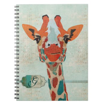 Amber Peeking Giraffe  Monogram Notebook by Greyszoo at Zazzle