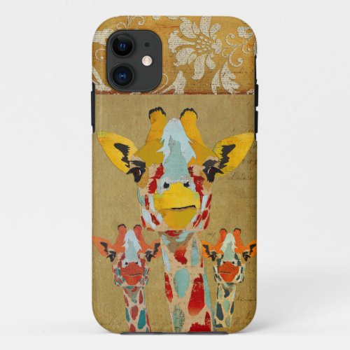 Amber Peeking Giraffes Gold Damask  iPhone Case