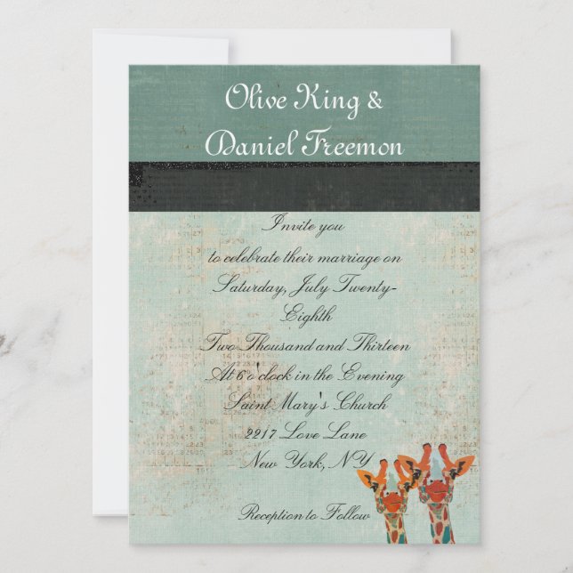 Amber Peeking Giraffes  Wedding Invitation (Front)