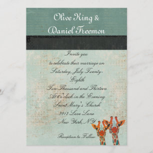 Amber Peeking Giraffes Wedding Invitation