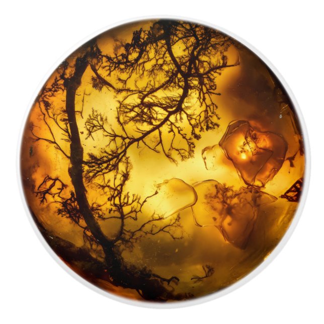 Amber Plant Pattern Ceramic Knob (Front)