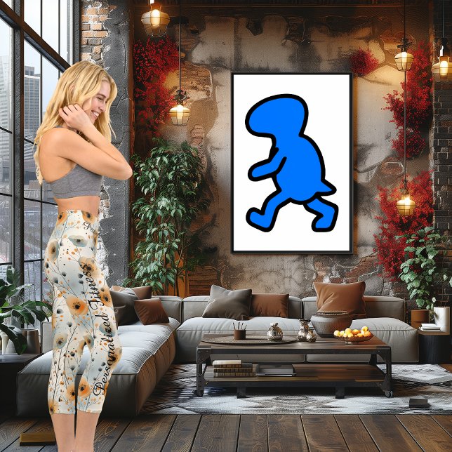 Amber Poppies on Cream – Custom Text Capri Leggings (Creator Uploaded)