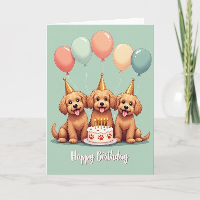 Amber Pups Birthday Scene Card (Front)